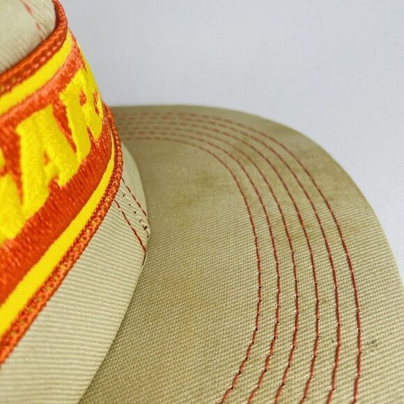 Garst Seed Corn Patch SnapBack Hat K-Products Farm Cap USA Tan Orange VTG Mesh - Picture 9 of 15